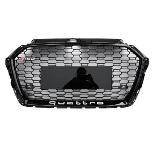RS-Style Gloss Black Honeycomb Grille for Audi A3 8V S3 2017-2020 | Emblem Mount | Yeedercar
