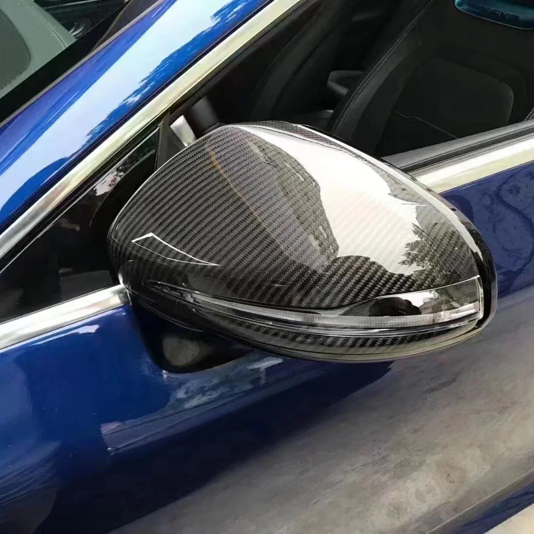 Mercedes W205 dry carbon mirror cap weave close-up