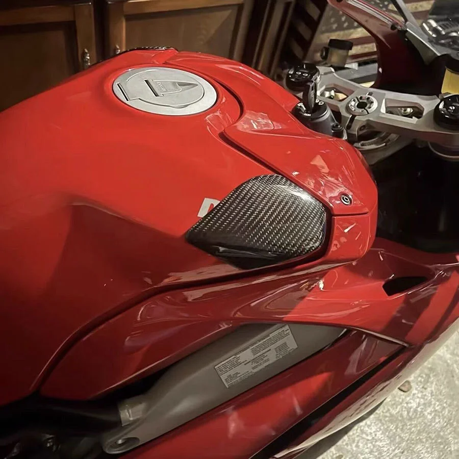 Ducati V4 carbon tank guard install view