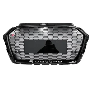 RS-Style Gloss Black Honeycomb Grille for Audi A3 8V S3 2017-2020 | Emblem Mount | Yeedercar
