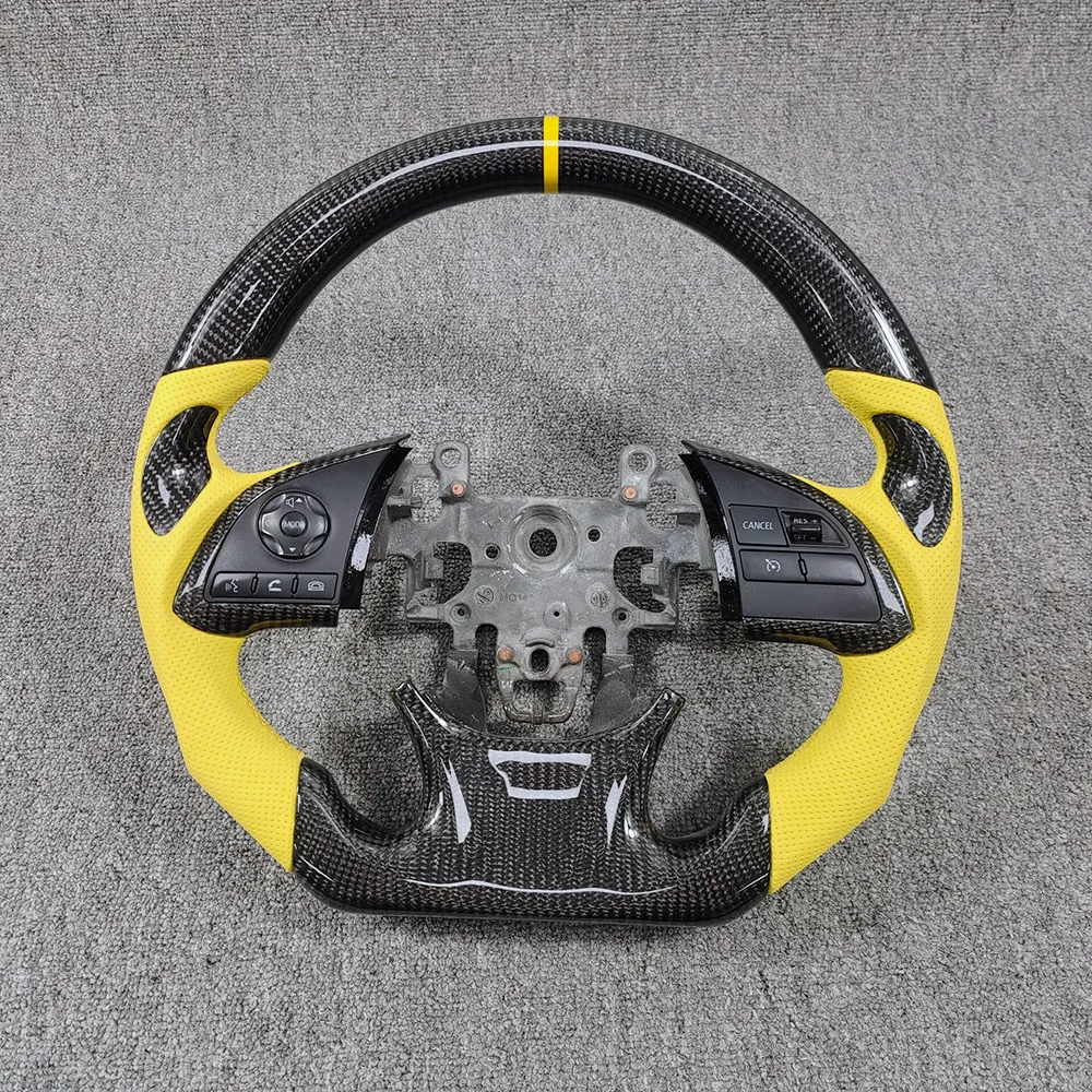 Carbon Fiber Steering Wheel with Yellow Perforated Leather for Mitsubishi Outlander detail 1
