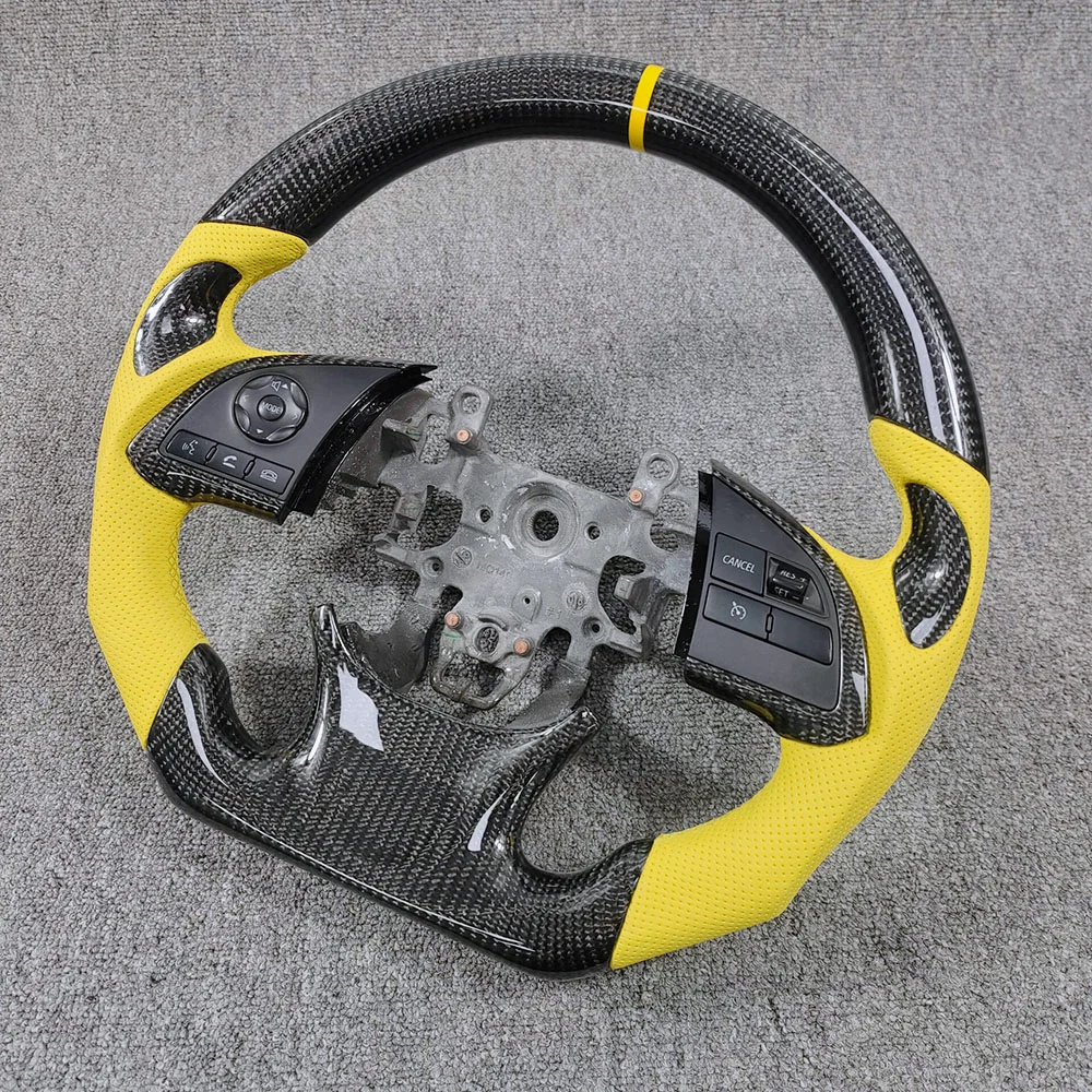 Carbon Fiber Steering Wheel with Yellow Perforated Leather for Mitsubishi Outlander detail 2