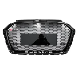 RS-Style Gloss Black Honeycomb Grille for Audi A3 8V S3 2017-2020 | Emblem Mount | Yeedercar