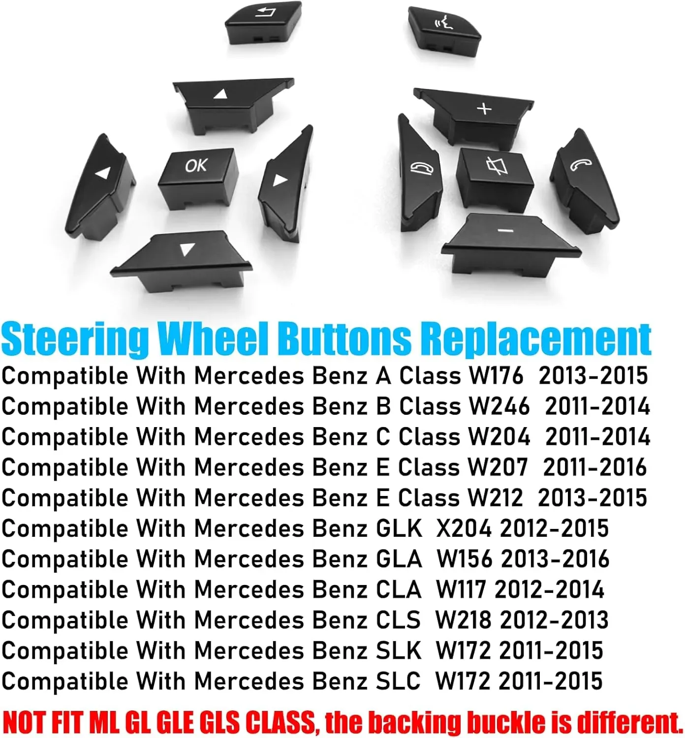 Mercedes Benz Steering Wheel Buttons Replacement ? W246 W204 W207 W212 GLK X204 CLA W117 CLS W218 SLK W172 (Black) - detail