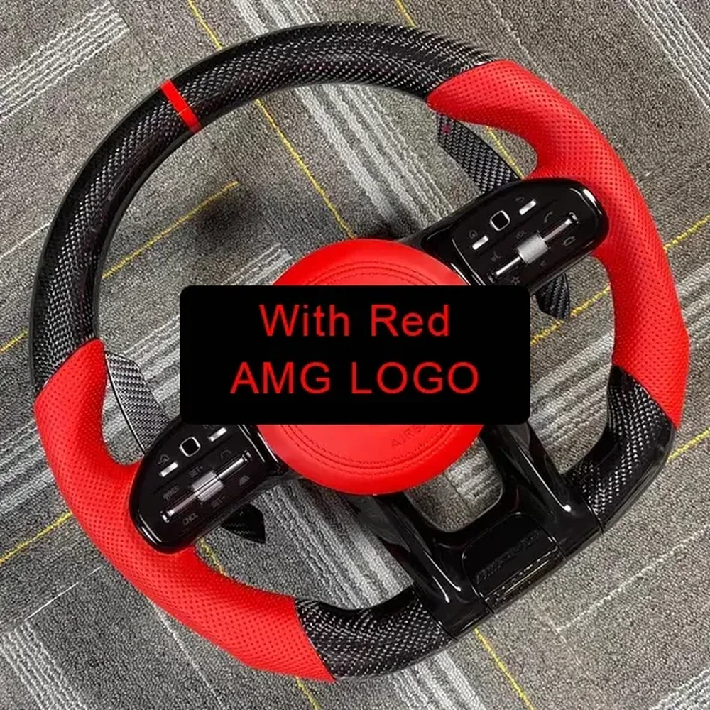 Custom LED Carbon Fiber Red Leather Steering Wheel for Mercedes-Benz AMG | YeederCar
