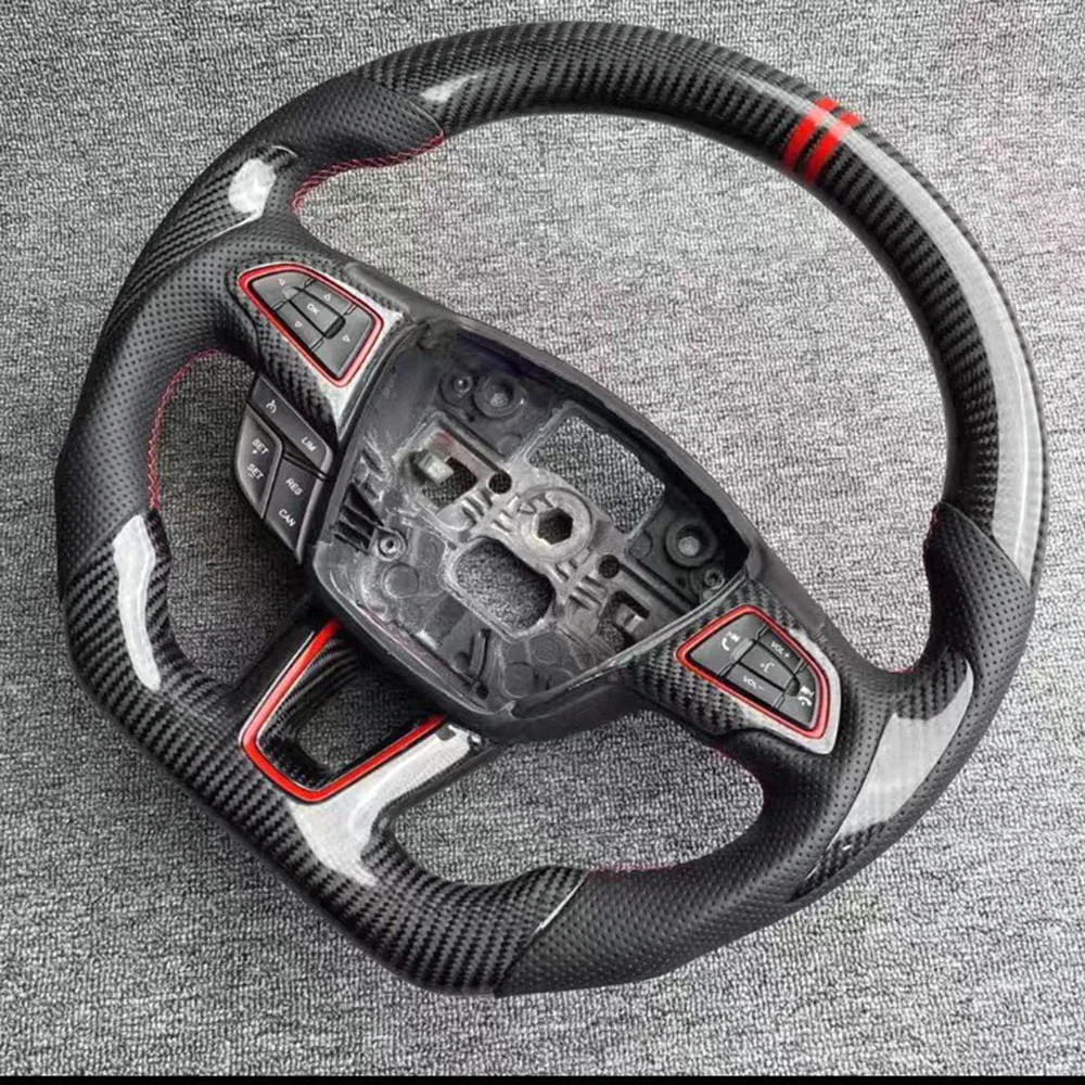 2017 ford escape titanium flat bottom steering wheel upgrade in carbon fiber, rear angle, made to order by Yeedercar