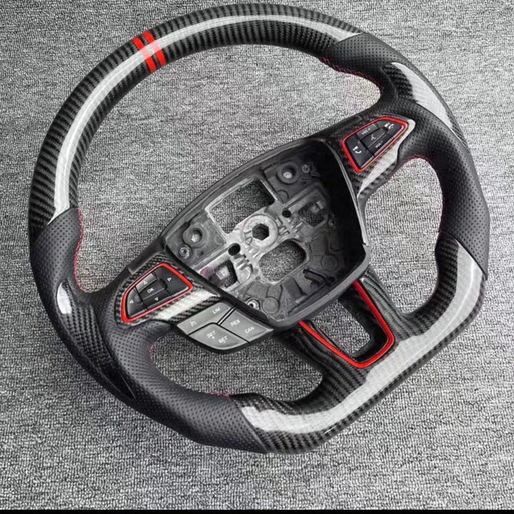 Custom carbon fiber custom steering wheel for 2017 ford escape titanium — angled close-up, Yeedercar carbon fiber specialists