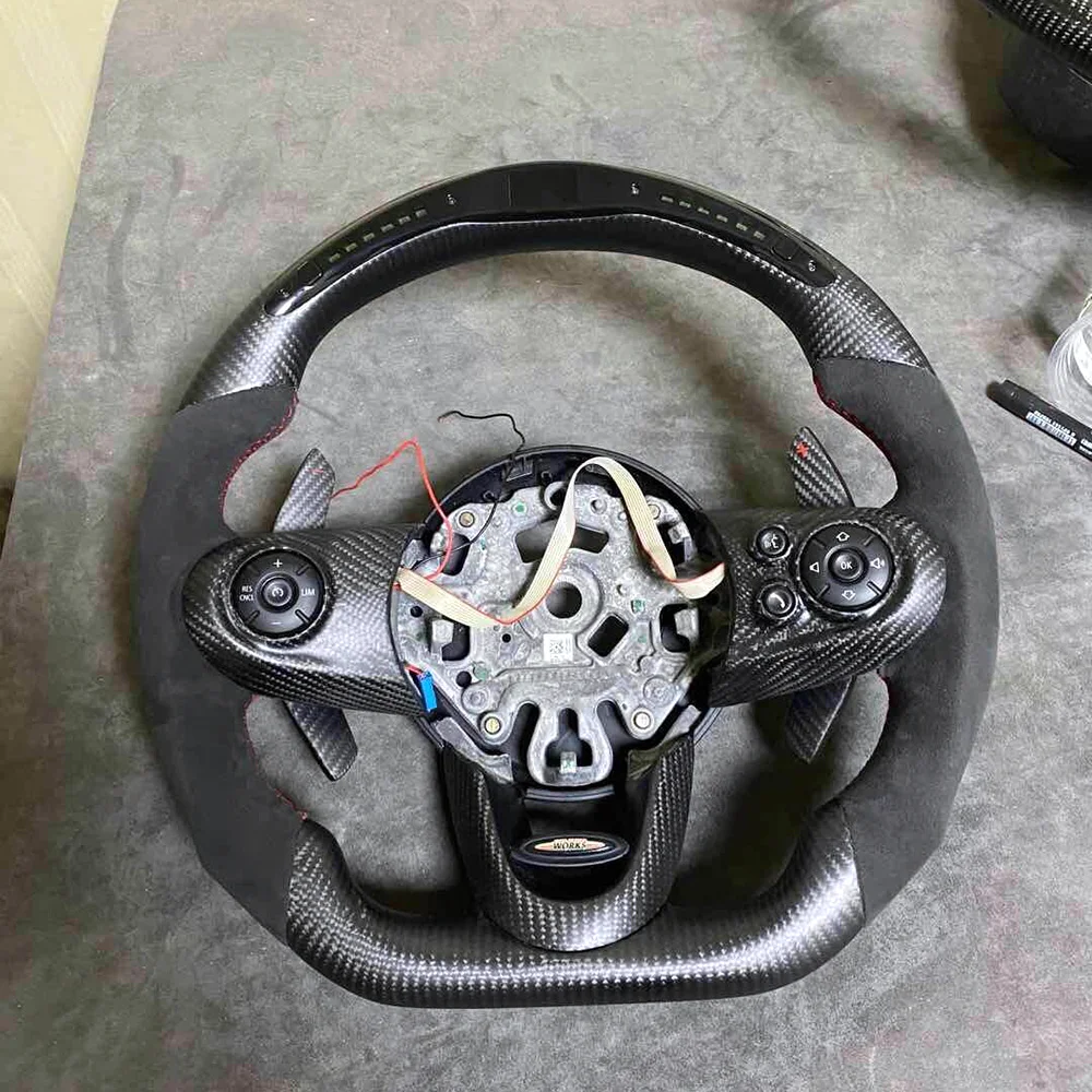 LED Carbon Fiber Alcantara Steering Wheel with Carbon Paddles for Mini F54 / F55 / F56 / F57