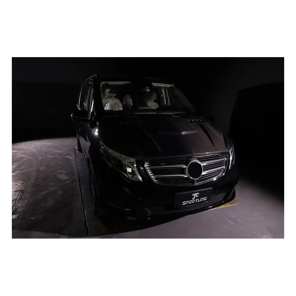 Custom Carbon Fiber Engine Hood for Mercedes-Benz W447 (2015-2019) — close-up of the woven texture