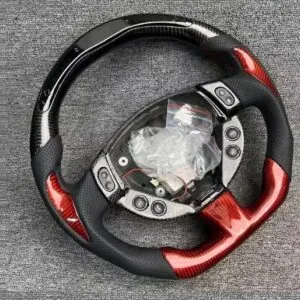Maserati Ghibli LED carbon fiber steering wheel with a flat-bottom rim, carbon weave and custom grips