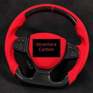 Suzuki carbon fiber steering wheel with red Alcantara grip and gloss carbon rim