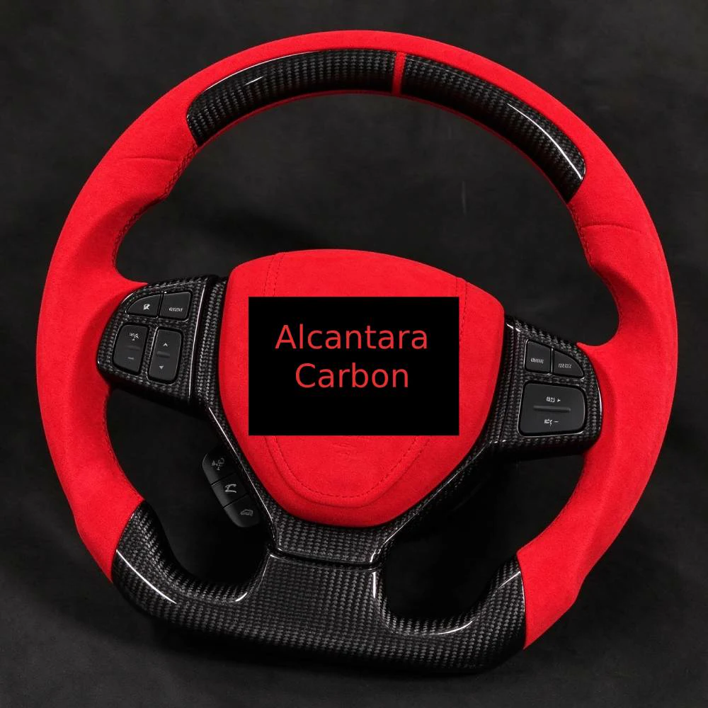 Suzuki carbon fiber steering wheel with red Alcantara grip and gloss carbon rim